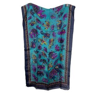 Stylez NEW Pure Silk Scarf India Elephants One Size Sophisticated Colorful